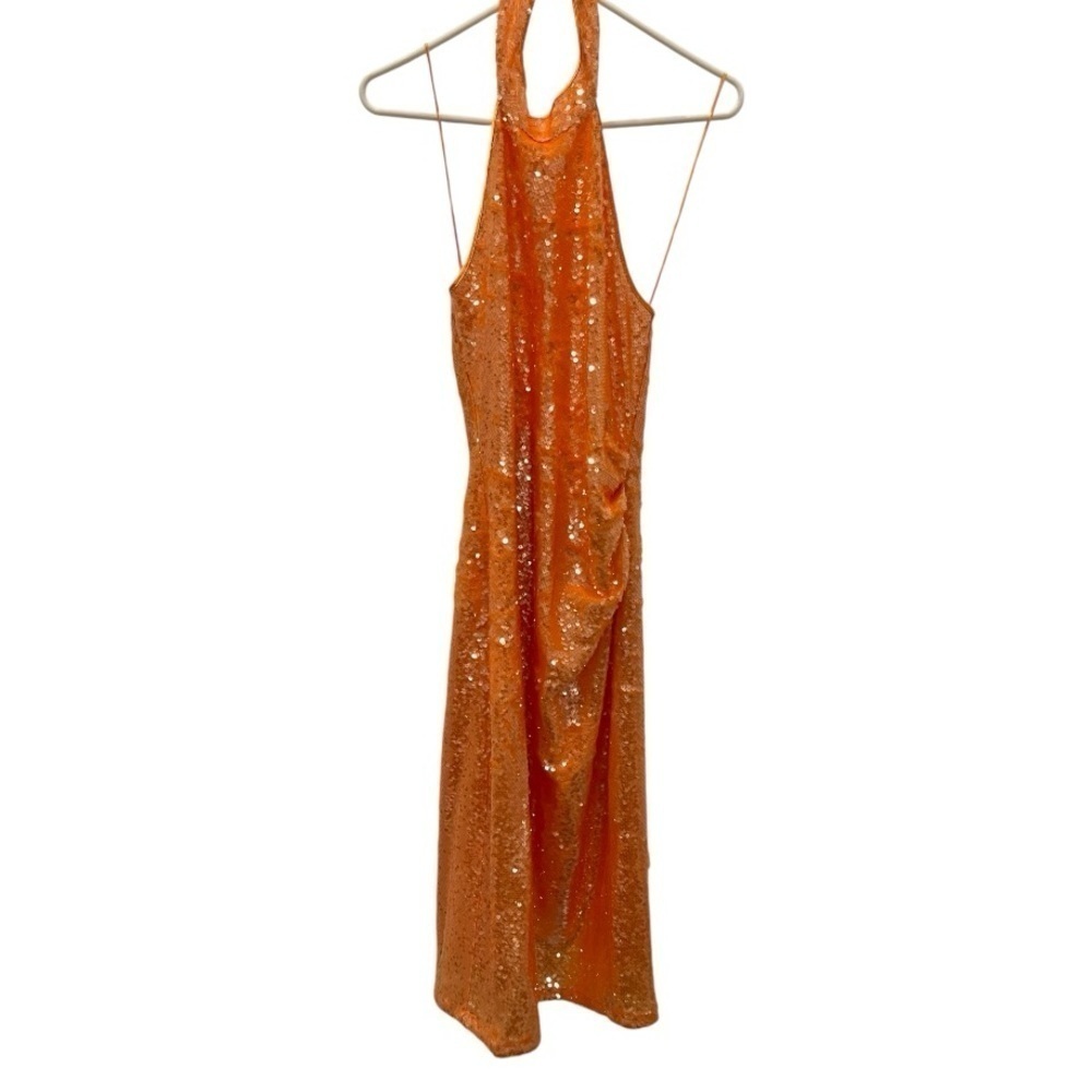 Caroline Constas Orange Sequins Halter Midi Dress.Size S - Picture 5 of 14